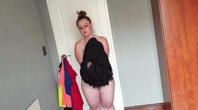 Busty fat slut with big boobs trying on different clothing