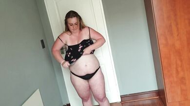 Busty fat slut with big boobs trying on different clothing