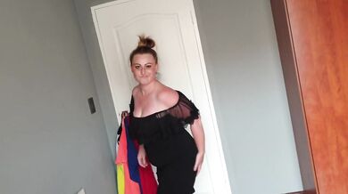 Busty fat slut with big boobs trying on different clothing