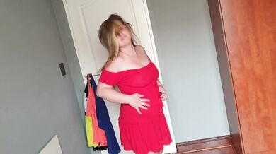 Busty fat slut with big boobs trying on different clothing