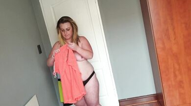 Busty fat slut with big boobs trying on different clothing
