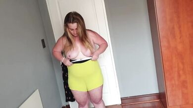 Busty fat slut with big boobs trying on different clothing