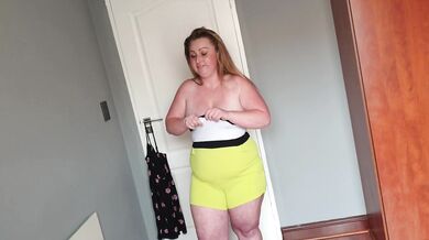 Busty fat slut with big boobs trying on different clothing