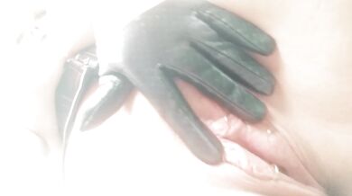 Topless in PVC corset phone video