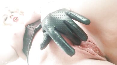 Topless in PVC corset phone video