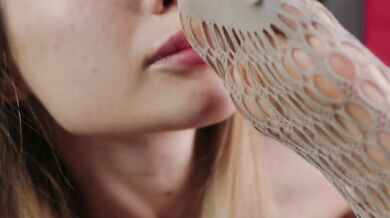 Blonde fucks wet pussy and sniffs legs in stockings Kira Loster