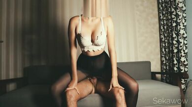 Sex with a beautiful girl in black pantyhose using a banana and first anal penetration