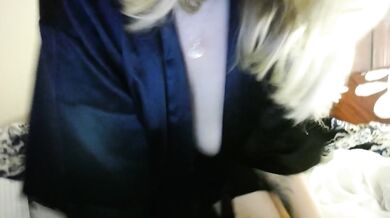 sexy blonde satin robe joi