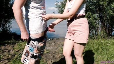 Sloppy Outdoor Blowjob - Oral Creampie Near the Lake