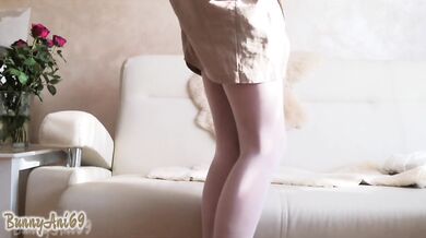 Teasing in white pantyhose and tasting my New toy