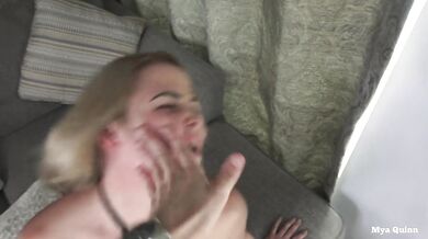 Blonde's face gets spit on, piss drinking cum eating - Mya Quinn