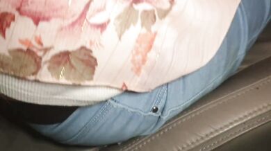POV Car Wetting. Cute girl cant hold it and wets herself in the seat!