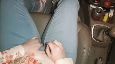 POV Car Wetting. Cute girl cant hold it and wets herself in the seat!