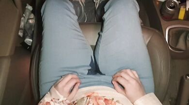 POV Car Wetting. Cute girl cant hold it and wets herself in the seat!
