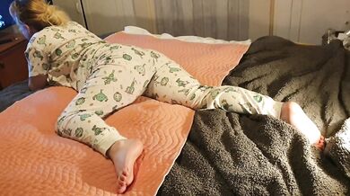 Cute Lazy Girl Wets Her Pyjamas Watching TV Lying On Her Tummy!