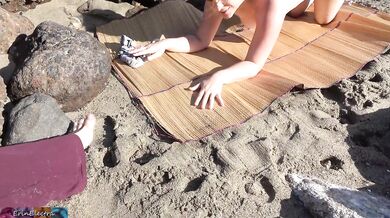 Peeping voyeur fucks blonde MILF on the beach