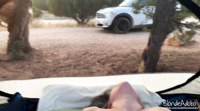 Teen Blonde with Big Ass Fucks in an Open Tent while Camping - Amateur Couple BlondeAdobo