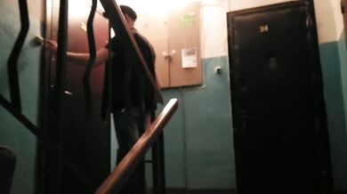 Beautiful student deep swallows a courier's cock