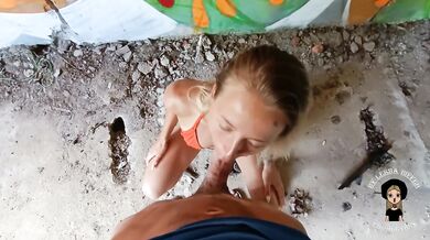 Beautiful blonde fucked a guy in an abandoned building