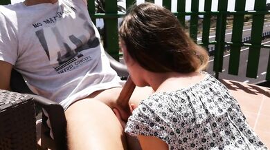 Public blowjob in the garden. Cum in mouth.