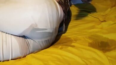 Bedwetting in pee stained white jeans. Feeling lazy and wet the bed again ;P
