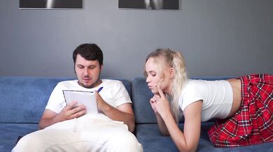 Stepsister Let Me Fuck Her Throat and CUM ON HER FACE For Doing Her Homework.