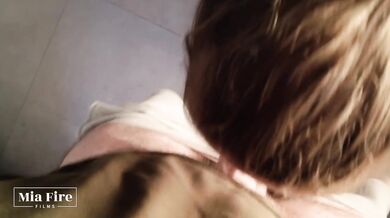 Lovely blonde oiled in bathroom sucks and fucks hot cock - Mia Fire
