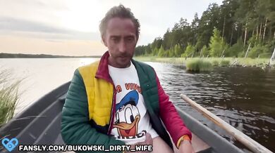 extreme sex on the lake, sexy fishnet blonde stole the boat and fucked the captain