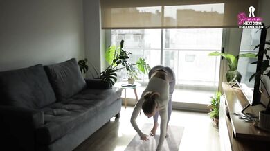 Petite babe gets fucked rough with her yoga pants half way down