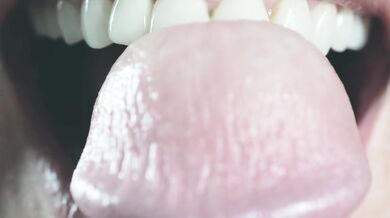 Close up sensual tongue blowjob