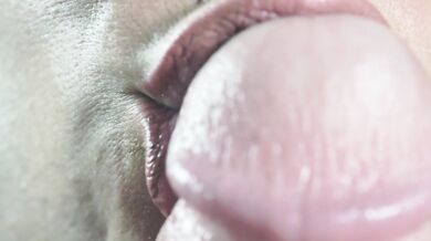 Close up sensual tongue blowjob