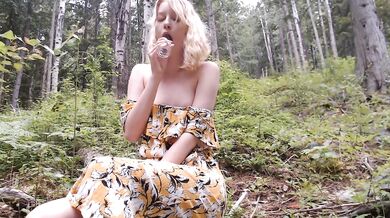 Cute Teen Masturbates and Cums in Forest