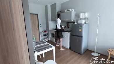 Stepson fucked stepmom the kitchen while she was cooking lunch