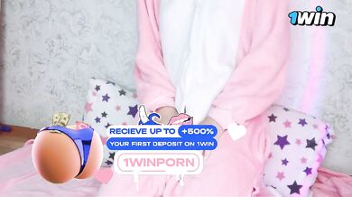 cute teengirl in pajamas / loud sounds of wet slippery pussy, all in cream