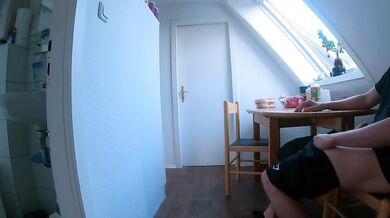 DICKFLASH in STUDENTS APARTMENT: a slutty college girl can't resist to finish me off