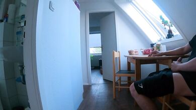 DICKFLASH in STUDENTS APARTMENT: a slutty college girl can't resist to finish me off