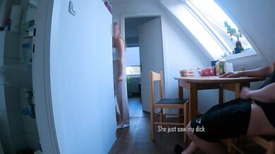 DICKFLASH in STUDENTS APARTMENT: a slutty college girl can't resist to finish me off