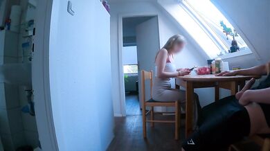 DICKFLASH in STUDENTS APARTMENT: a slutty college girl can't resist to finish me off