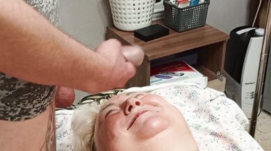 Neighbor gets a mouthful of cum after I jerk off my dick