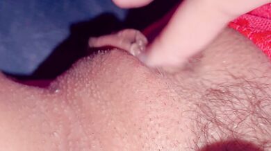 Orgasm from clitoral rubbing. Extreme close-up.