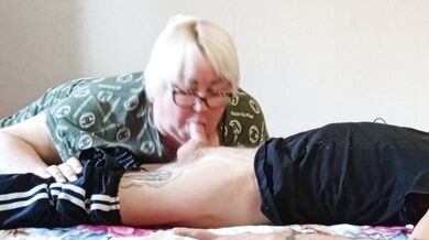 Neighbor swallows every last drop of cum
