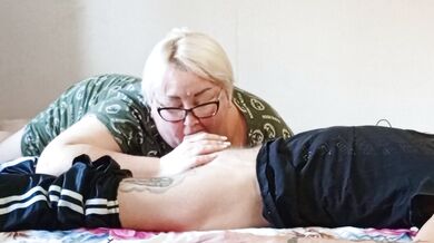 Neighbor swallows every last drop of cum