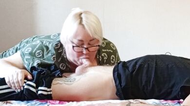 Neighbor swallows every last drop of cum