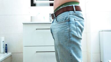 My Stepdaughter Catches me undressing in the Bathroom and I Masturbate while she brushes her teeth