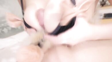 H-cup busty girl in Christmas costume gives footjob and tit fuck.