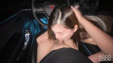 POV Cute Asian Sneaky Car Blowjob and Swallowing Every Drop - NicoLove