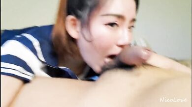 Asian Schoolgirl Giving Passionate Blowjob and Cum in Mouth - NicoLove