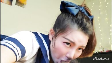 Asian Schoolgirl Giving Passionate Blowjob and Cum in Mouth - NicoLove