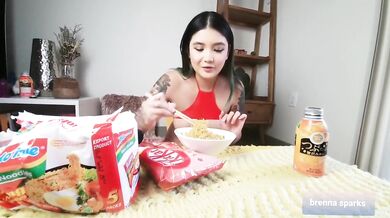 Big titty asian does ASMR mukbang