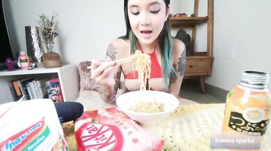 Big titty asian does ASMR mukbang